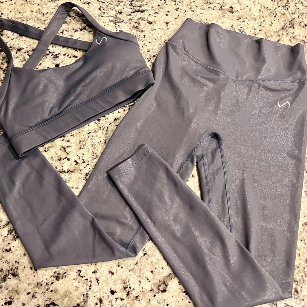 TLF Apparel Shimmering Gray Leggings and Sports Bra Set
